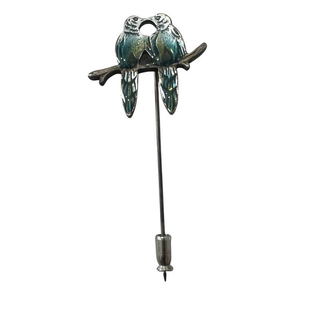 2/$15 Blue and Silver Bird Perch Ornament Brooch Pin